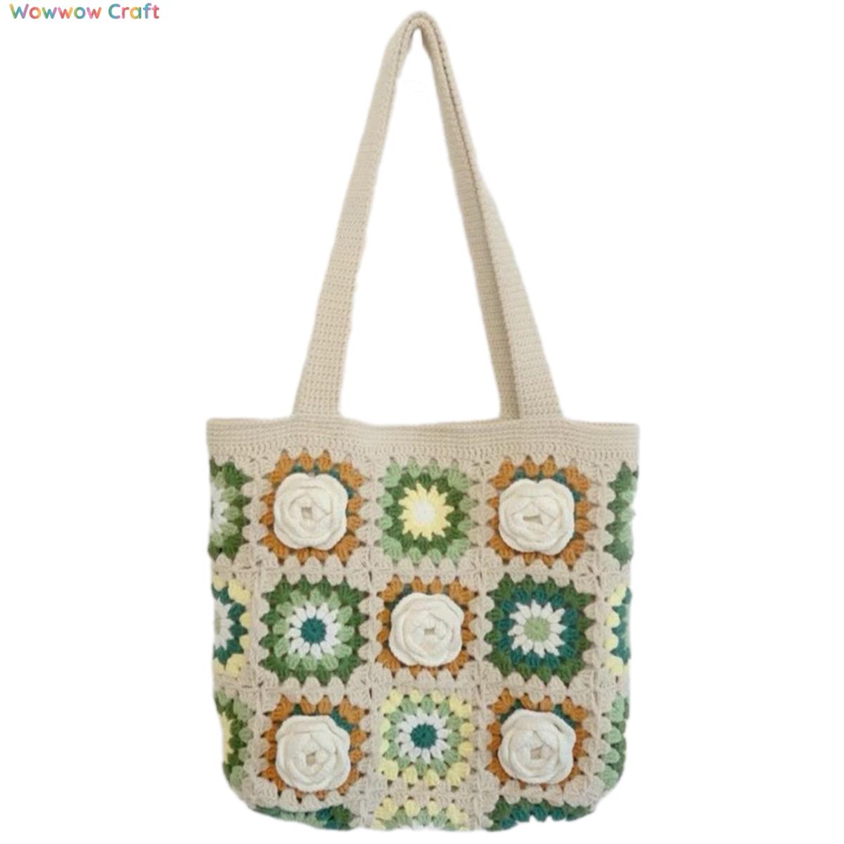 Shoulder Bags,Totes,Handmade Crochet Bags,Granny Square Tote crocheted with Snow Fairy Yarn - Beautiful Hand-Crocheted Shoulder Bag